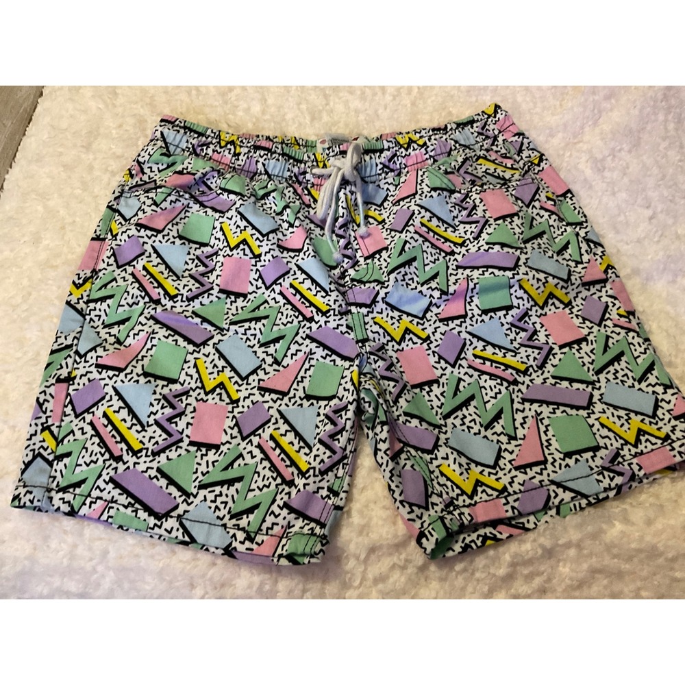 Oh Snap Drill Clothing Co Mens Large 80s 90s Retro Geometric Stretch Shorts